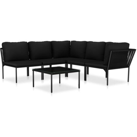 INLIFE Salon de jardin 6 pcs avec coussins Noir PVC (1/5)