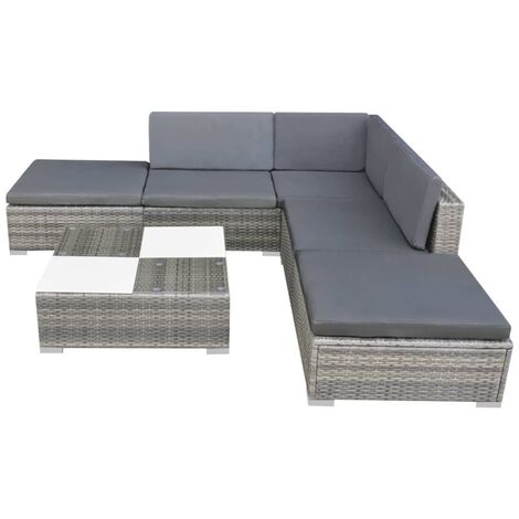 INLIFE Salon de jardin 6 pcs avec coussins Résine tressée Gris (1/5)