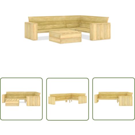 The Living Store Salon de jardin 2 pcs Bois de pin imprégné - Salon De Jardin - Meubles De Jardin - Set De Salon De Jardin - Table Basse - Chaise Longue (1/5)