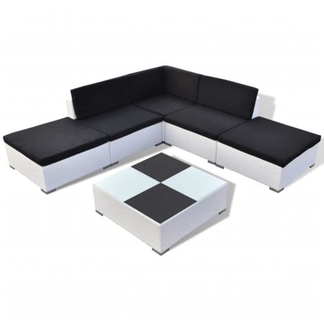 INLIFE Salon de jardin 6 pcs avec coussins Résine tressée Blanc (1/4)