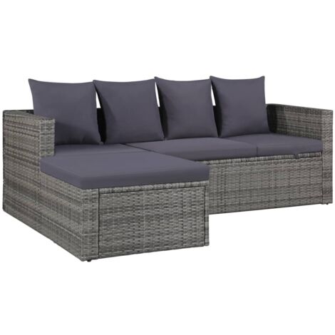 INLIFE Salon de jardin 4 pcs avec coussins Résine tressée Gris (1/5)