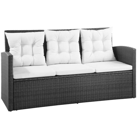 INLIFE Salon de jardin 5 pcs avec coussins Résine tressée Noir (1/5)