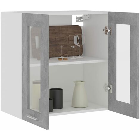 INLIFE Armoire en verre suspendue Gris béton 60x31x60 cm Aggloméré