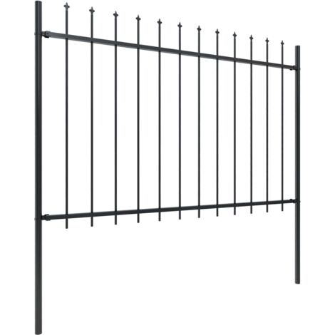 Longziming – Clôture de jardin en acier enduit de poudre 1,7 x 1,2 m – Avec pointes de lance – 2 poteaux inclus – Barrière sécuritaire durable (1/5)