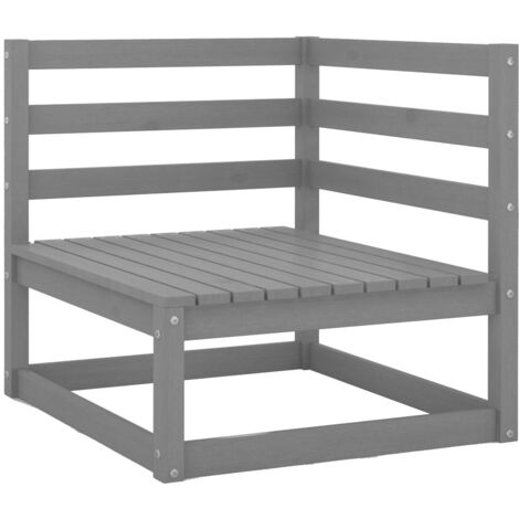INLIFE Canapés d'angle de jardin 2 pcs Gris Bois de pin massif (1/5)