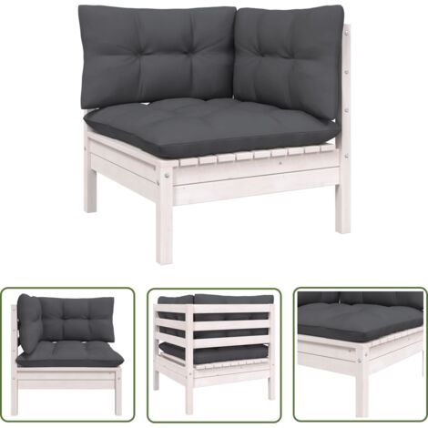 INLIFE Canapé d'angle de jardin avec coussins Blanc Bois de pin massif (1/5)