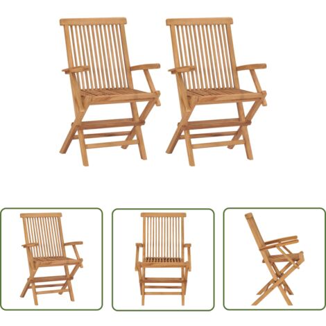 INLIFE Chaises pliables de jardin 2 pcs Bois de teck solide (1/5)