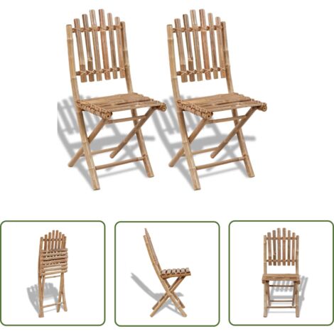 INLIFE Chaises pliables de jardin 2 pcs Bambou (1/5)