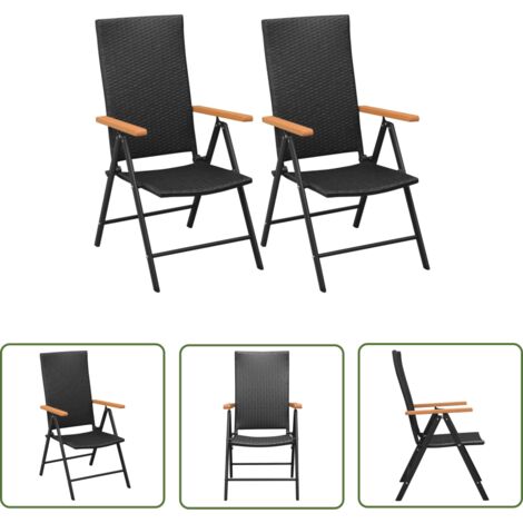 INLIFE Chaises empilables de jardin 2 pcs Résine tressée Noir (1/5)