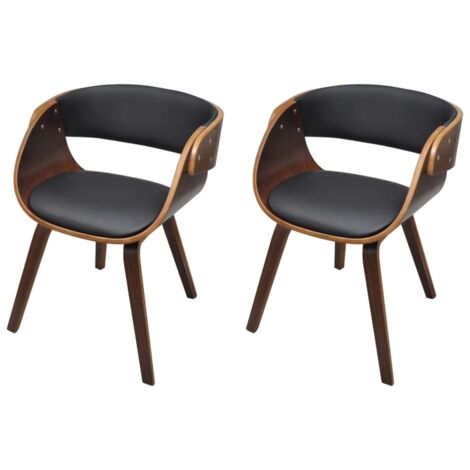 INLIFE Chaises de salle à manger 2pcs Marron Bois courbé et similicuir (1/5)