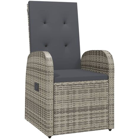 INLIFE Chaise inclinable de jardin 2pc et coussins Résine tressée Gris (1/5)