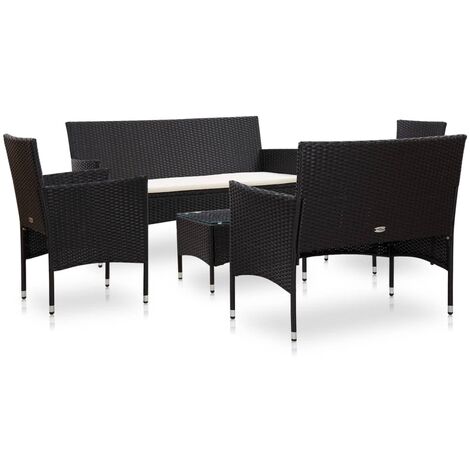 INLIFE Salon de jardin 5 pcs avec coussins Résine tressée Noir (1/5)