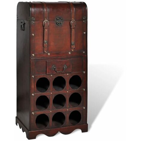 INLIFE Casier à bouteilles avec rangement pour 9 bouteilles Bois (1/4)