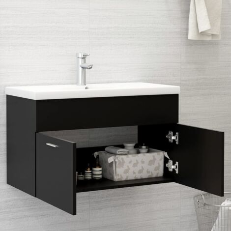 INLIFE Armoire d'évier Noir 80x38,5x46 cm Aggloméré