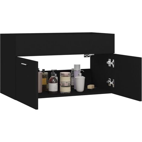 INLIFE Armoire d'évier Noir 80x38,5x46 cm Aggloméré