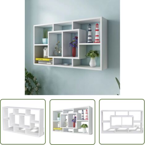 INLIFE Étagère murale d'affichage 8 compartiments Blanc (1/5)