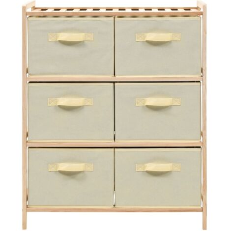 INLIFE Étagère de rangement Tissu Bois de cèdre Beige 6 paniers (1/5)