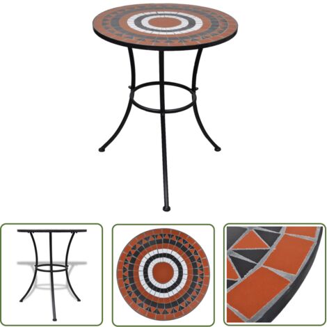 INLIFE Table de bistro Terre cuite et blanc 60 cm Mosaïque (1/5)