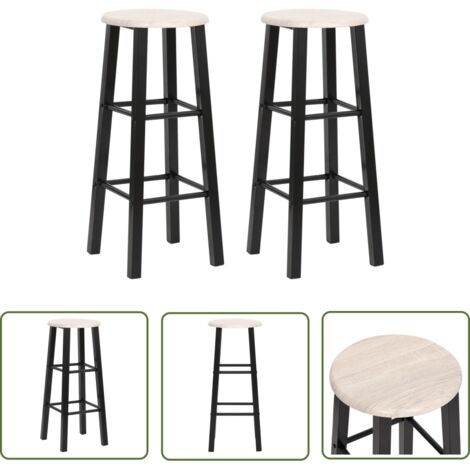 INLIFE Tabourets de bar 2 pcs Noir MDF (1/5)