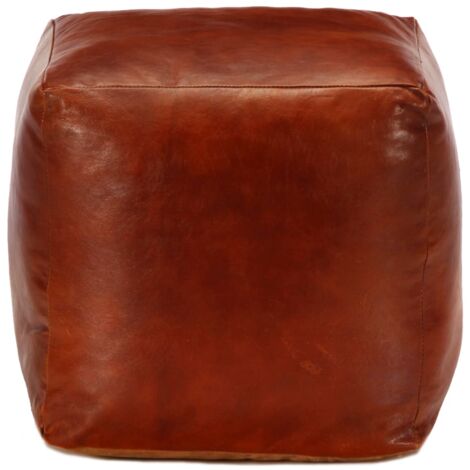 INLIFE Pouf 40 x 40 x 40 cm Brun roux Cuir véritable de chèvre (1/4)