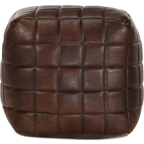 INLIFE Pouf 40 x 40 x 40 cm Marron foncé Cuir véritable de chèvre (1/4)