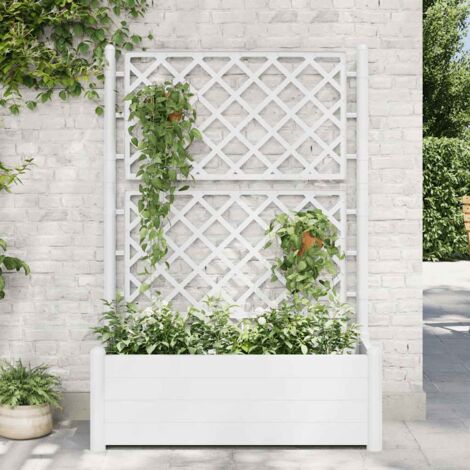 INLIFE Jardinière avec treillis 100x43x142 cm PP Blanc (1/5)