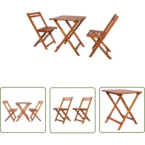 INLIFE Mobilier de bistro pliable 3 pcs Bois d'acacia solide (1/5)