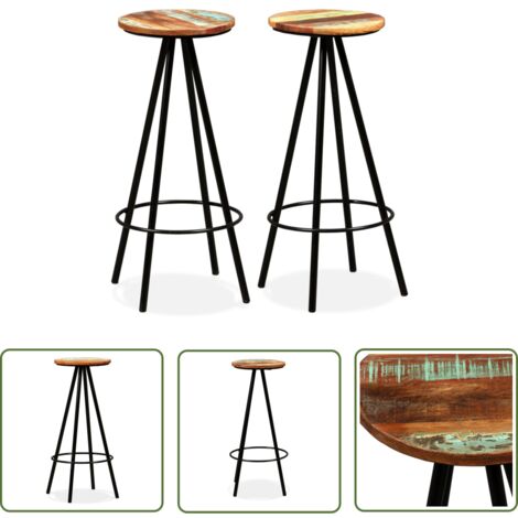 INLIFE Tabourets de bar 2 pcs Bois massif de récupération (1/5)