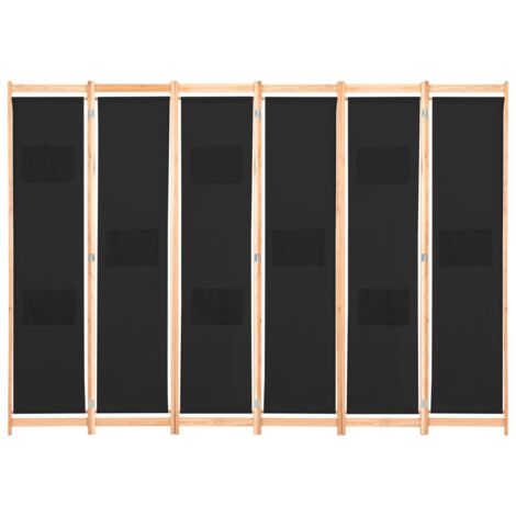 INLIFE Cloison de séparation 6 panneaux Noir 240 x 170 x 4 cm Tissu