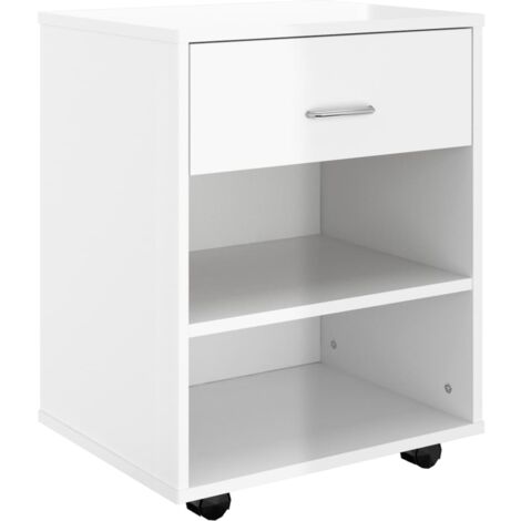 INLIFE Armoire à roulettes Blanc brillant 46x36x59 cm Aggloméré (1/5)