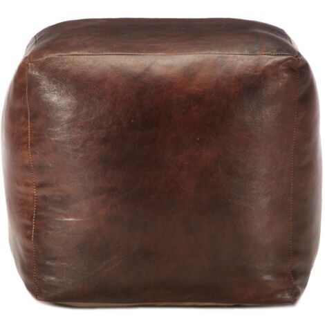 INLIFE Pouf 40 x 40 x 40 cm Marron foncé Cuir véritable de chèvre (1/4)