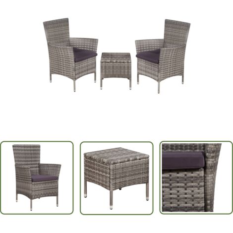INLIFE Mobilier de bistro 3 pcs Résine tressée Gris (1/5)