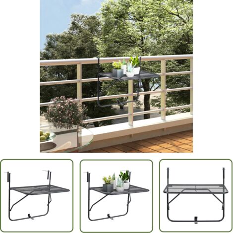 INLIFE Table de balcon Noir 60x40 cm Acier (1/5)