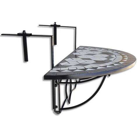 INLIFE Table suspendue de balcon Noir et blanc Mosaïque (1/5)