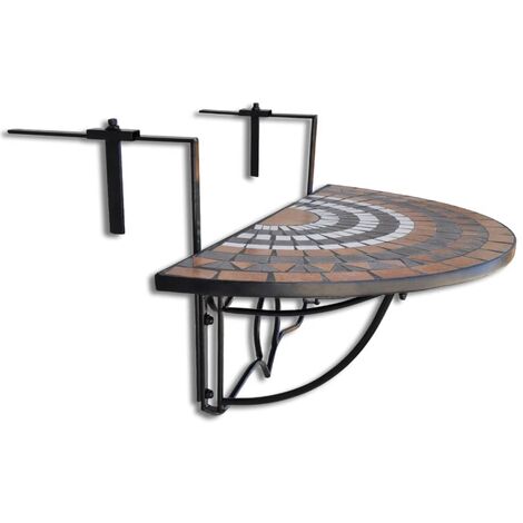 INLIFE Table suspendue de balcon Terre cuite et blanc Mosaïque (1/5)