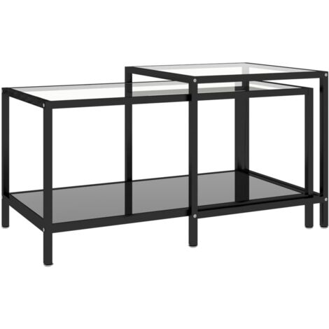 INLIFE Tables à thé 2 pcs Verre trempé Noir (1/5)