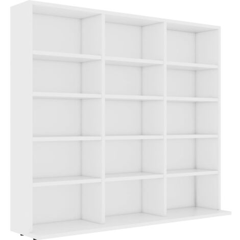 Armoire à CD blanche 102x23x89,5 cm – Aggloméré robuste – 15 compartiments ouverts – Parfaite pour rangement musique – Inlife (1/5)