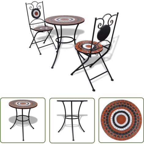 INLIFE Mobilier de bistro 3 pcs Carreau céramique Terre cuite et blanc (1/5)