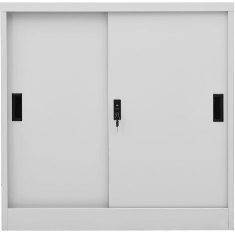 INLIFE Armoire de bureau porte coulissante Gris clair 90x40x90cm Acier (1/5)