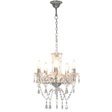 INLIFE Lustre avec perles de cristal Argenté Rond 5 x E14 (1/5)