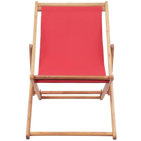 INLIFE Chaise pliable de plage Tissu et cadre en bois Rouge (1/5)