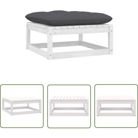 INLIFE Repose-pied de jardin avec coussin Blanc Bois de pin massif (1/5)