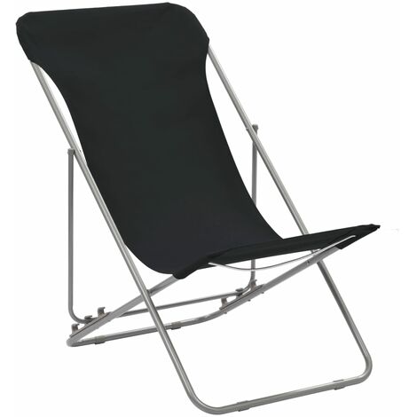 INLIFE Chaises de plage pliables 2 pcs Acier et tissu oxford Noir (1/5)