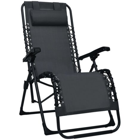 INLIFE Chaise pliable de terrasse Noir Textilène (1/5)