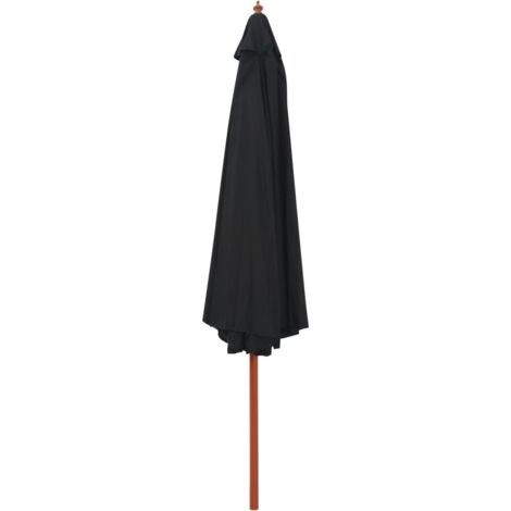 INLIFE Parasol d'extérieur avec mât en bois 350 cm Noir (1/5)
