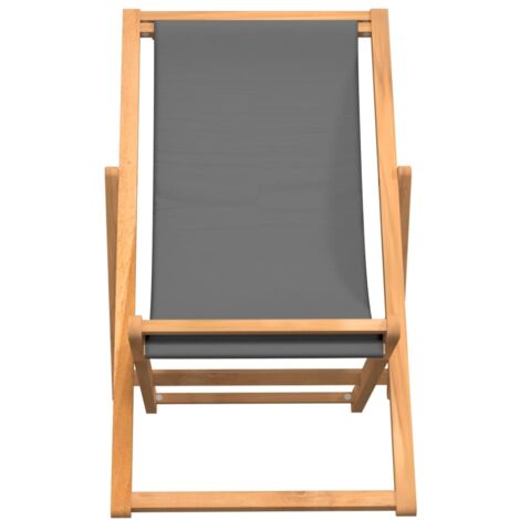 INLIFE Chaise de plage pliable Bois de teck solide Gris (1/5)