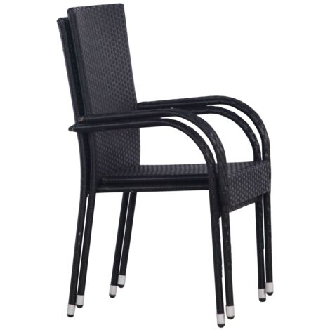 INLIFE Chaises empilables d'extérieur 2 pcs Résine tressée Noir (1/5)