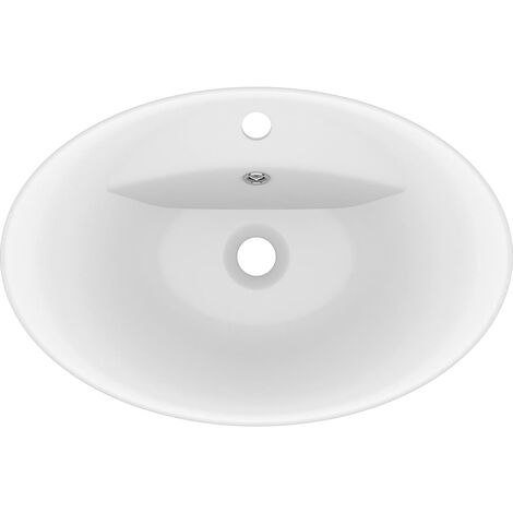 INLIFE Lavabo ovale de luxe à trop-plein Blanc mat 58,5x39cm Céramique