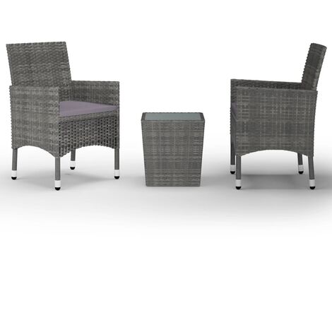 INLIFE Ensemble de bistro 3 pcs Résine tressée et verre trempé Gris (1/5)