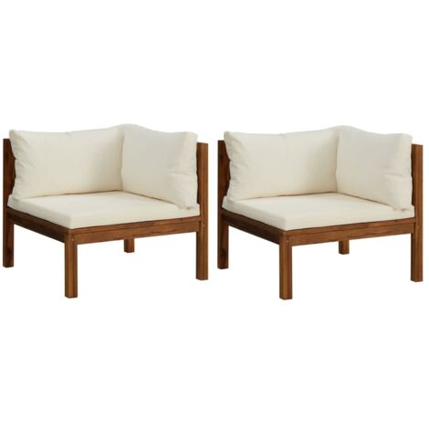 INLIFE Canapés d'angle 2 pcs avec coussins blanc crème Acacia solide (1/5)